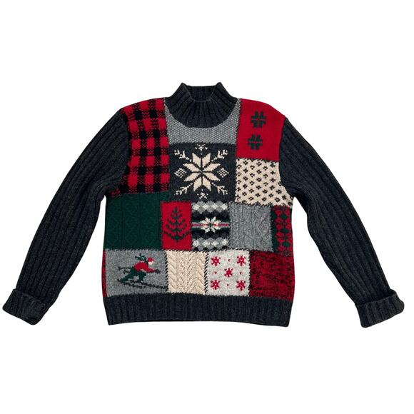 Ralph Lauren Wool Mock Neck Patchwork Ski Sweater Medium Cabincore Grandpacore - Picture 1 of 4